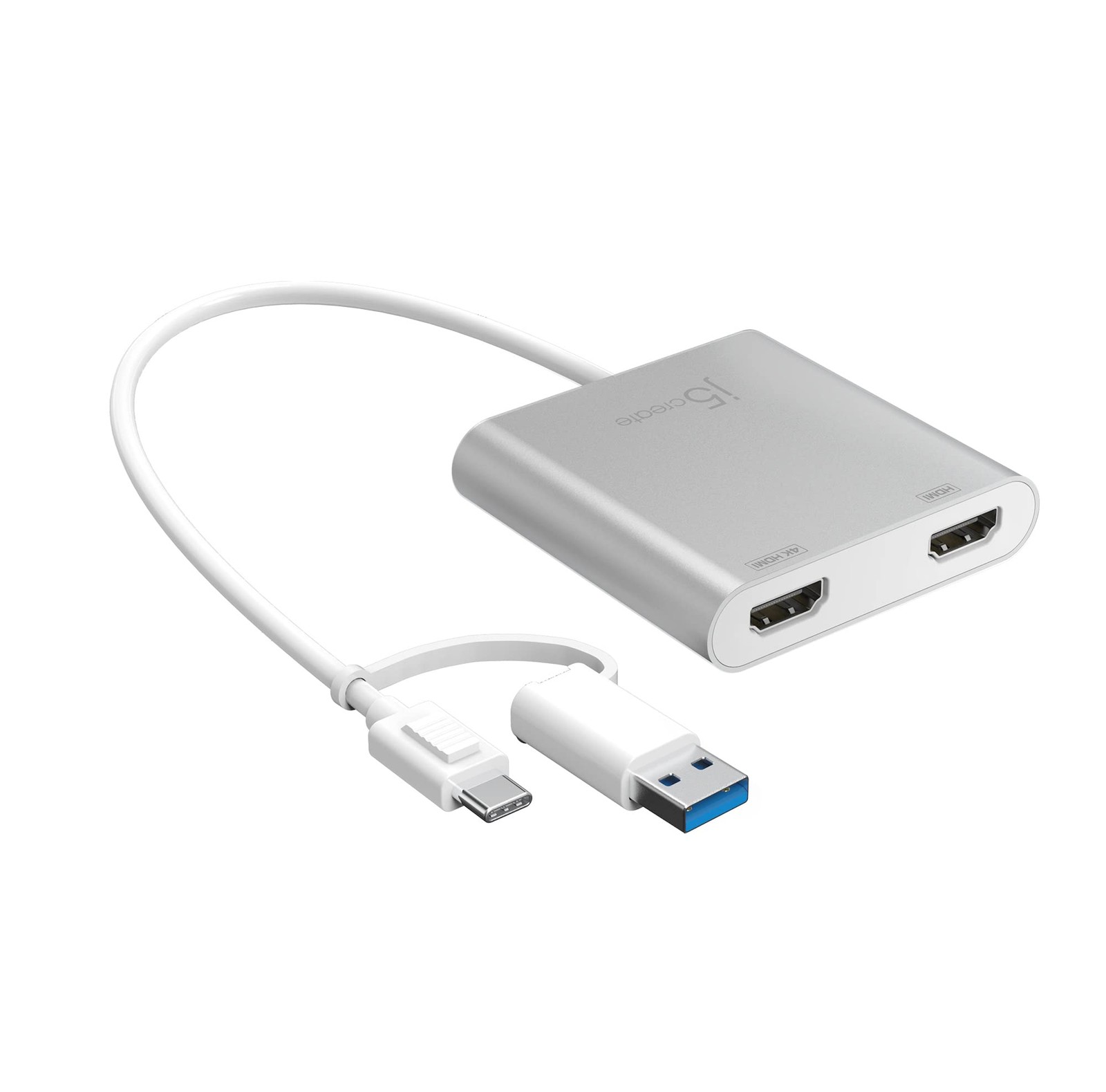 j5create USB-C to Dual HDMI Multi-Monitor Adapter with 4K UHD Support Silver