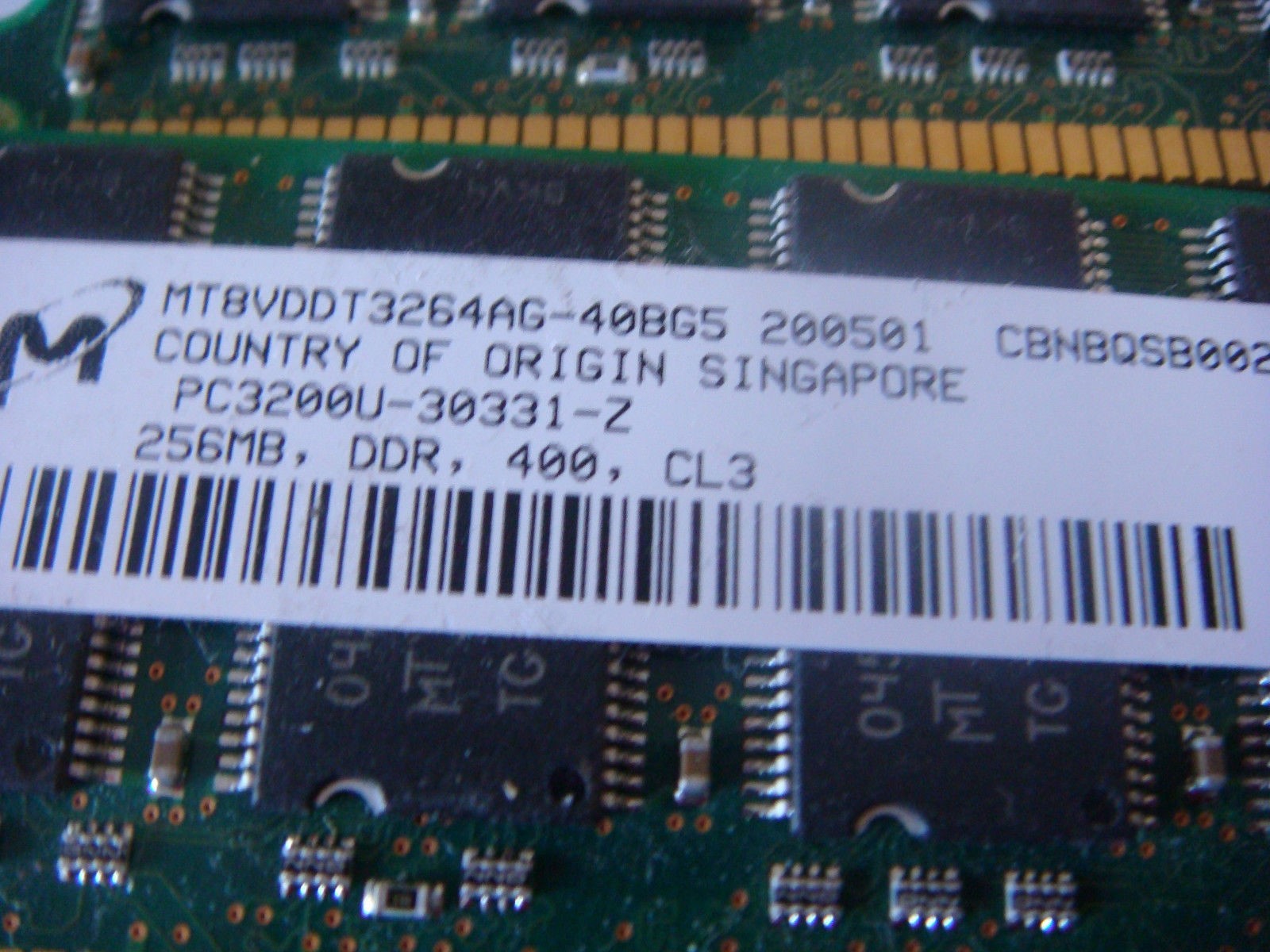 Micron 512MB 2 x 256MB MATCHED  PC3200U DDR 400MHz  Memory MT8VDDT3264AG-40BG5
