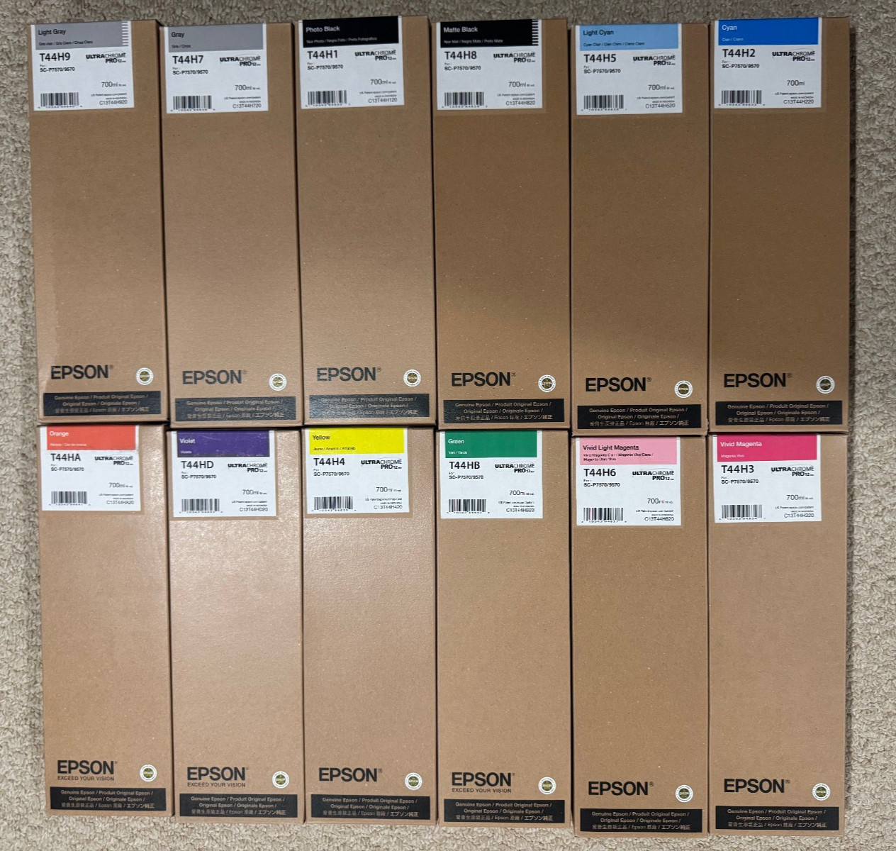 Lot Of 12 Epson UltraChrome PRO12  Ink Cartridges – Sealed OEM – 700ml Each