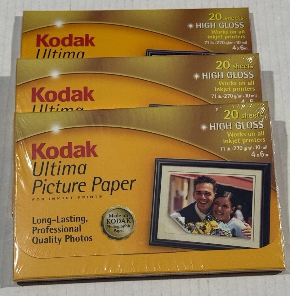 New Kodak Ultima Picture Paper for Inkjet Printers 20 - 4x6” ColorLast Lot Of 3