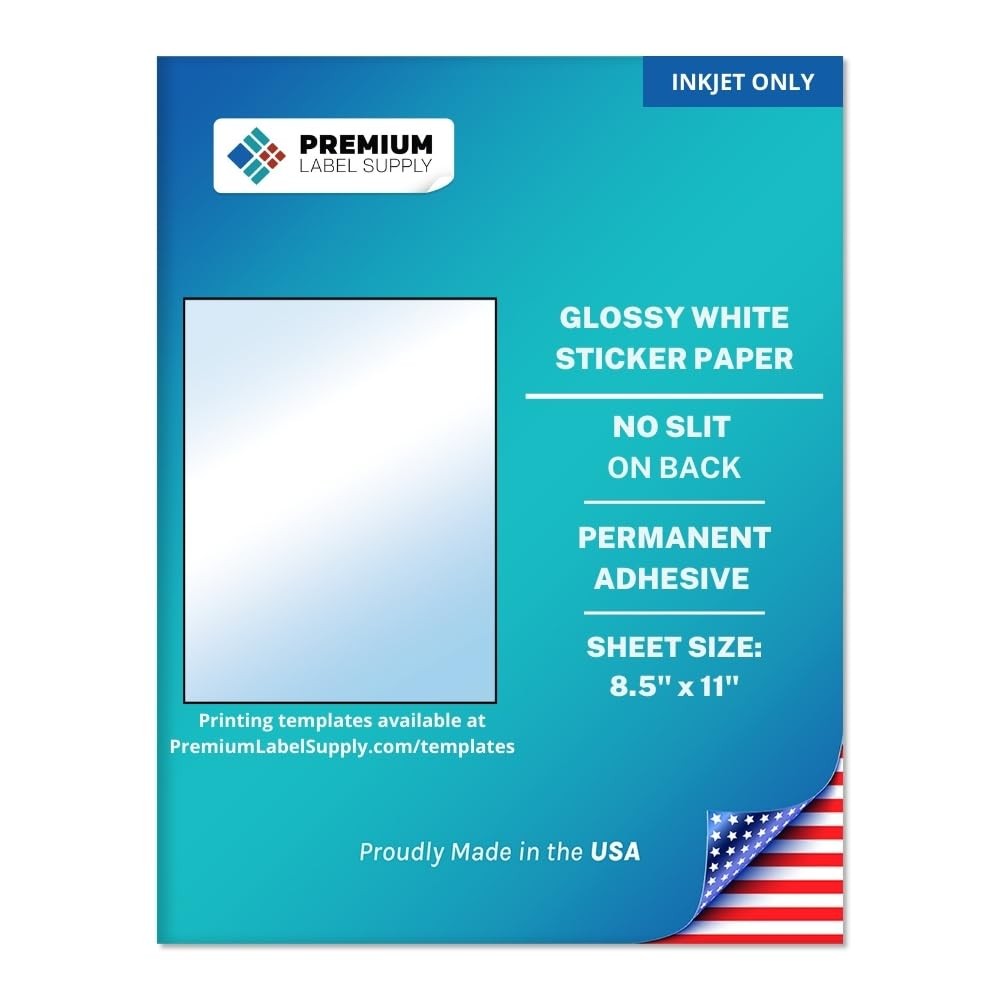 Premium Label Supply Sticker Paper Inkjet Glossy White 10 Sheets