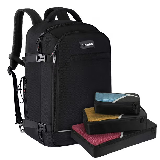 Asenlin 40L Travel Backpack Flight Approved Carry On 17 Inch Laptop Bag Black