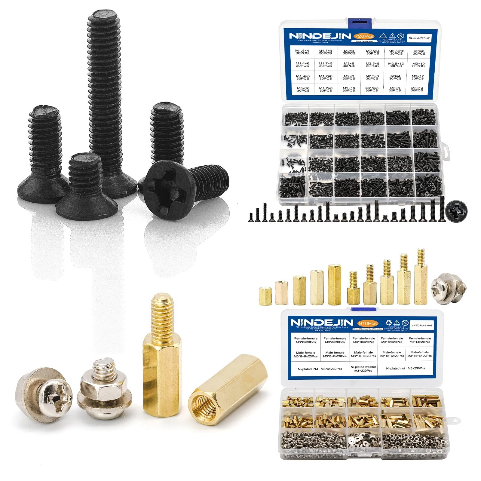 720pcs Laptop Repair Screws Kit + 910pcs Motherboard Standoffs, Flat Head & Hex