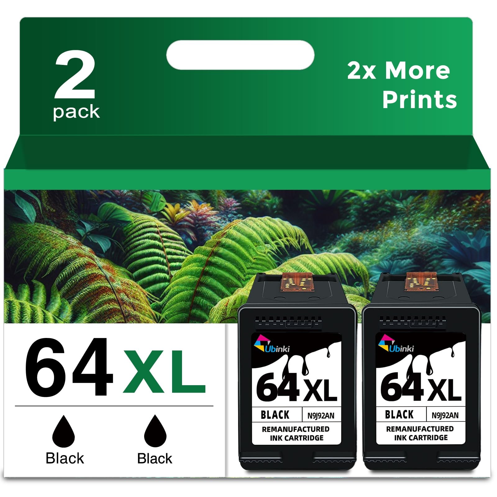 64XL Black Ink Cartridge Replacement for HP Ink 64 HP64 XL HP64XL BK 2-Pack