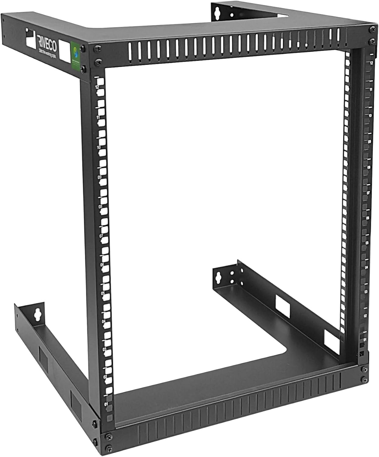RIVECO 12U 19" Wall Mount Server Rack – 17.7" Deep 2 Post Open 12U, black 