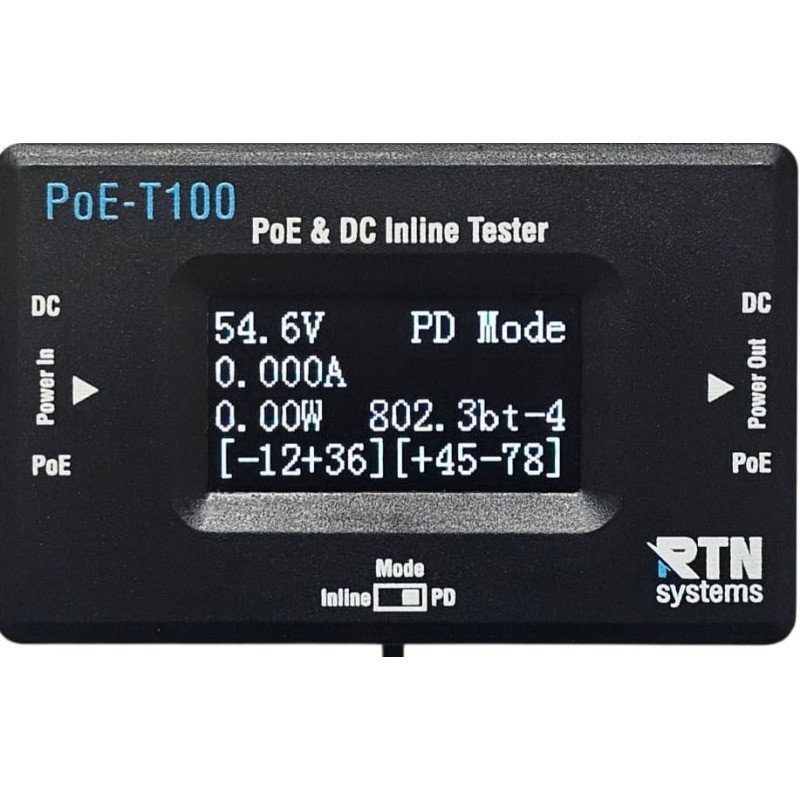 PoE-T100 Inline DC & PoE Tester Tool – Test 802.3af/at/bt, PoE+, 4PPoE