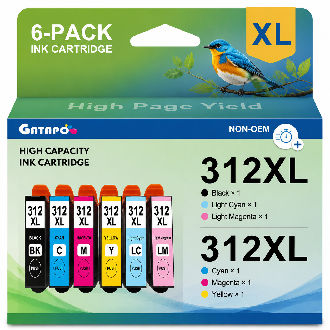 312XL T312XL High Yield 6 Color Ink Cartridges Compatible Replacement for Epson