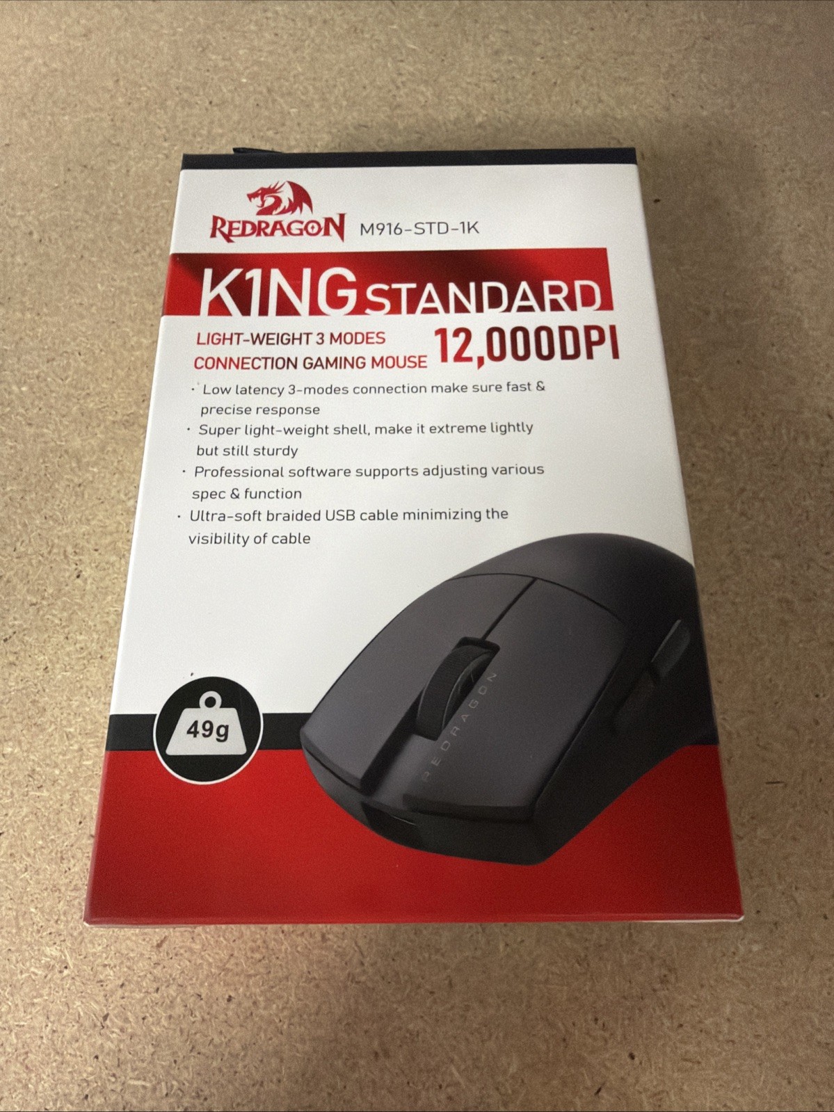 Redragon M916 STANDARD 3-Mode Wireless Gaming Mouse 12K DPI 49KG M916-STD-1K BLK