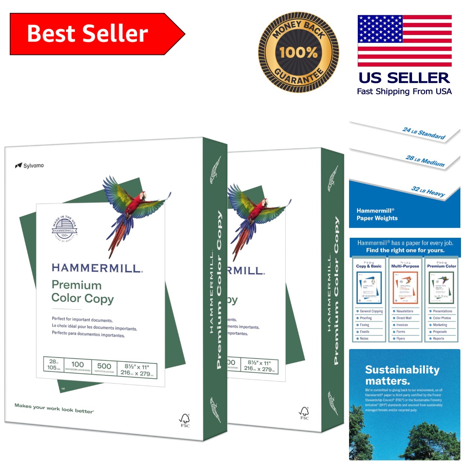 Biodegradable 28 lb Printer Paper - 100 Bright - 2 Reams - Jam-Free Guarantee