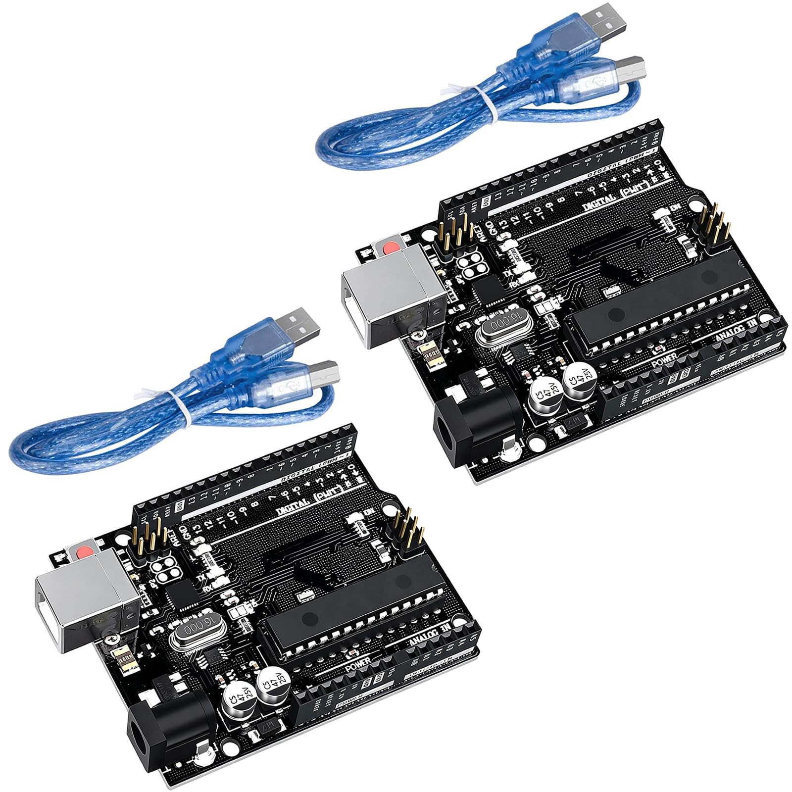 2 Pack UNO R3 ATmega328P 16U2 Microcontroller Boards With USB Cables Set