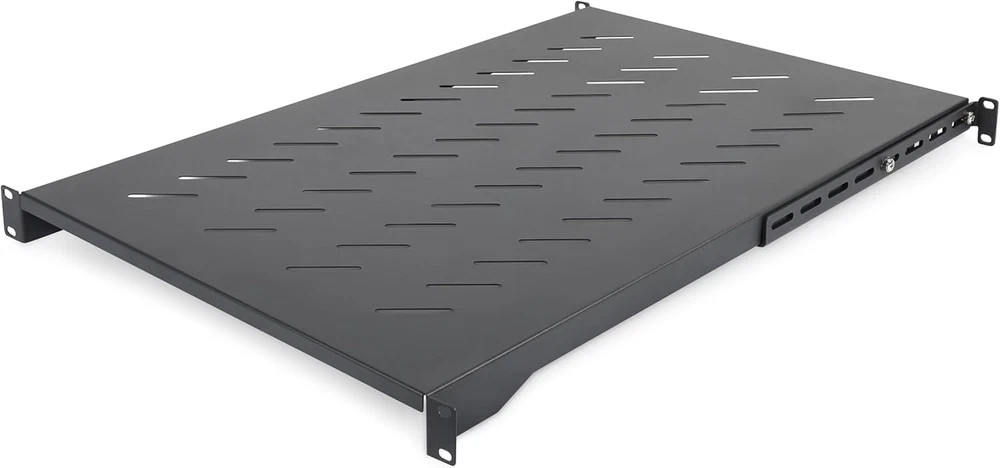 Vented 1U 4-Post Server Rack Shelf, Adjustable Depth, 150Lb Capacity, Black