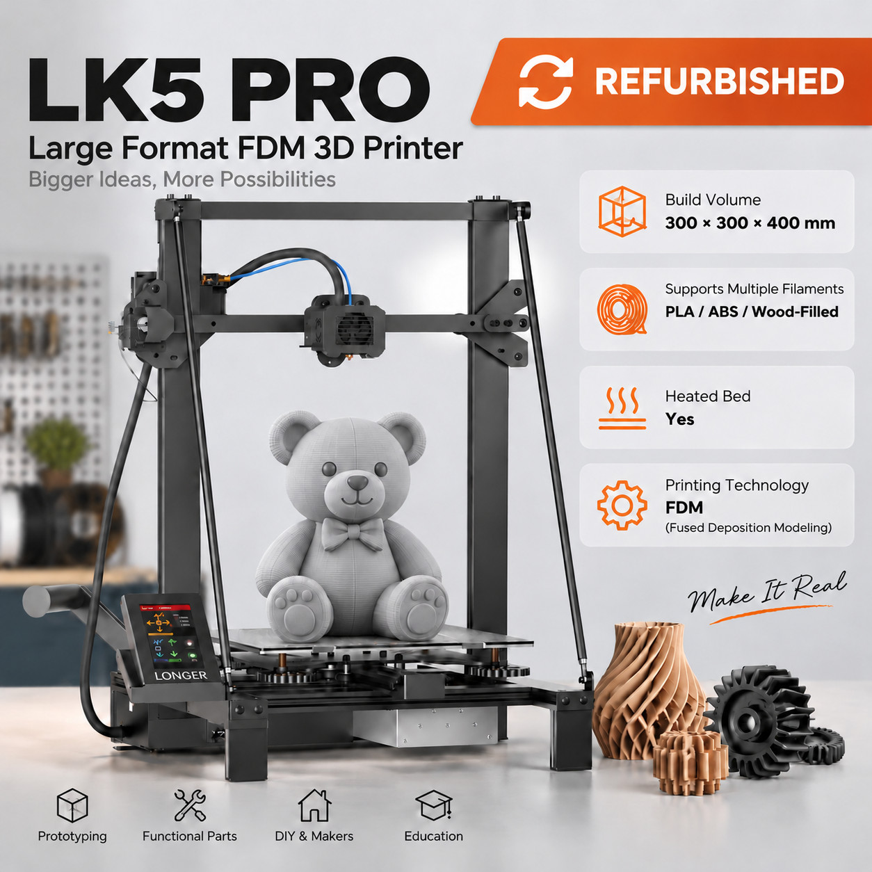 LONGER LK5 PRO 3D Printer, Large Format FDM Printer 300x300x400mm Grade C🔥
