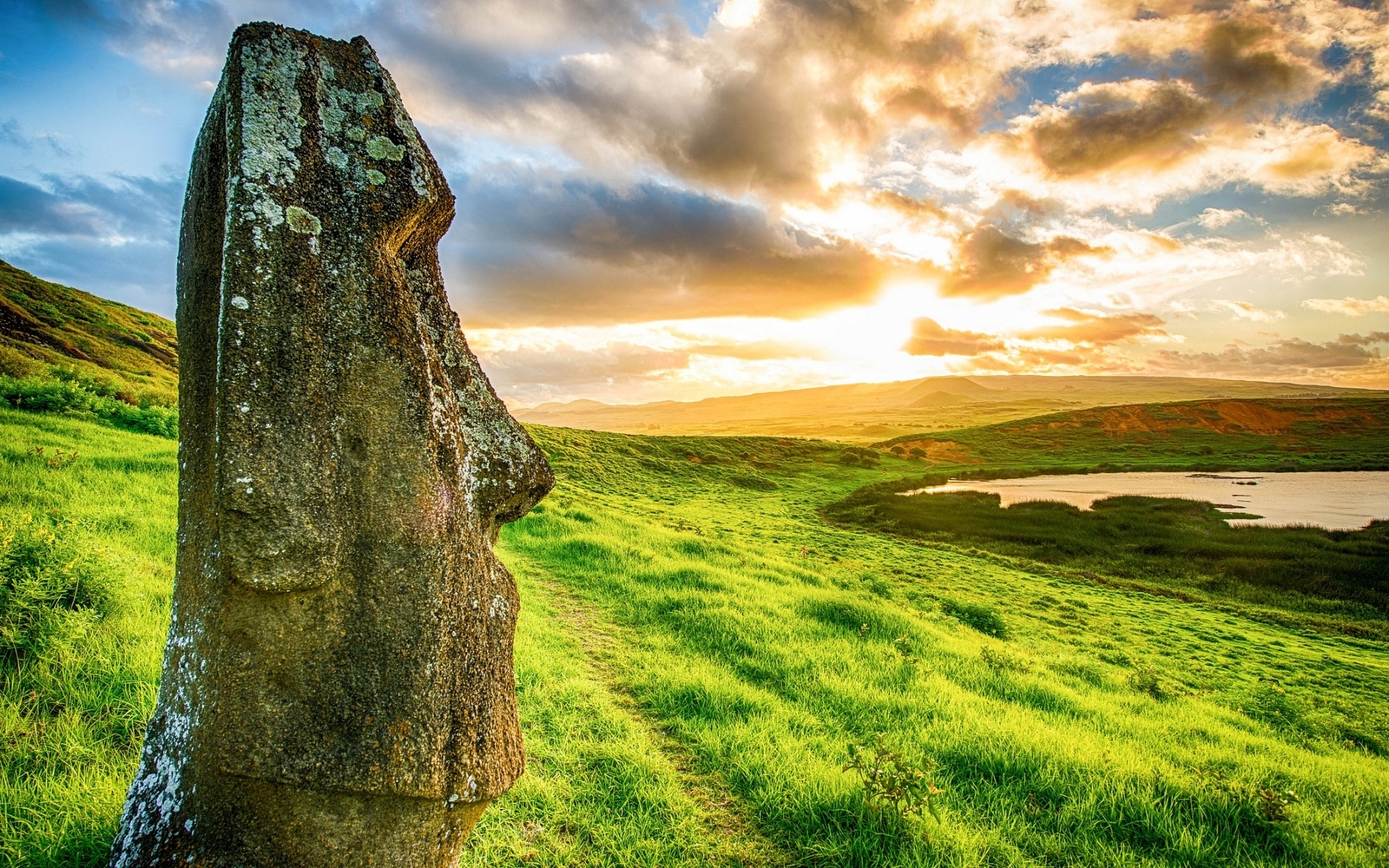 Landscape nature moai rapa nui easter island archeology Custom Gaming Mat Desk