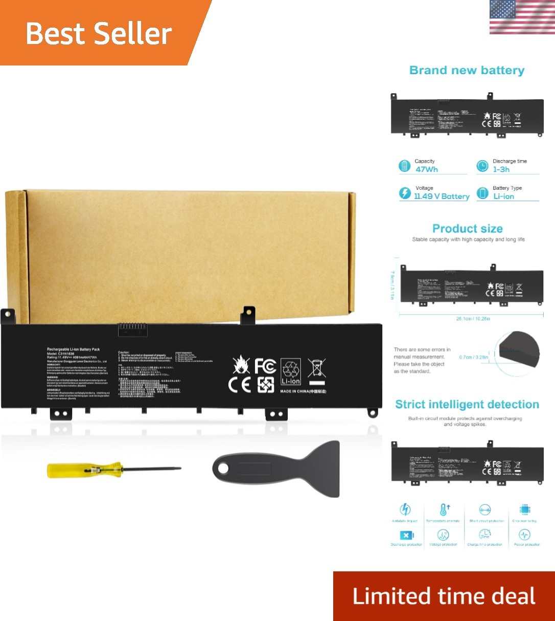 High-Capacity Replacement Battery C31N1636 for Asus VivoBook Pro N580 Series