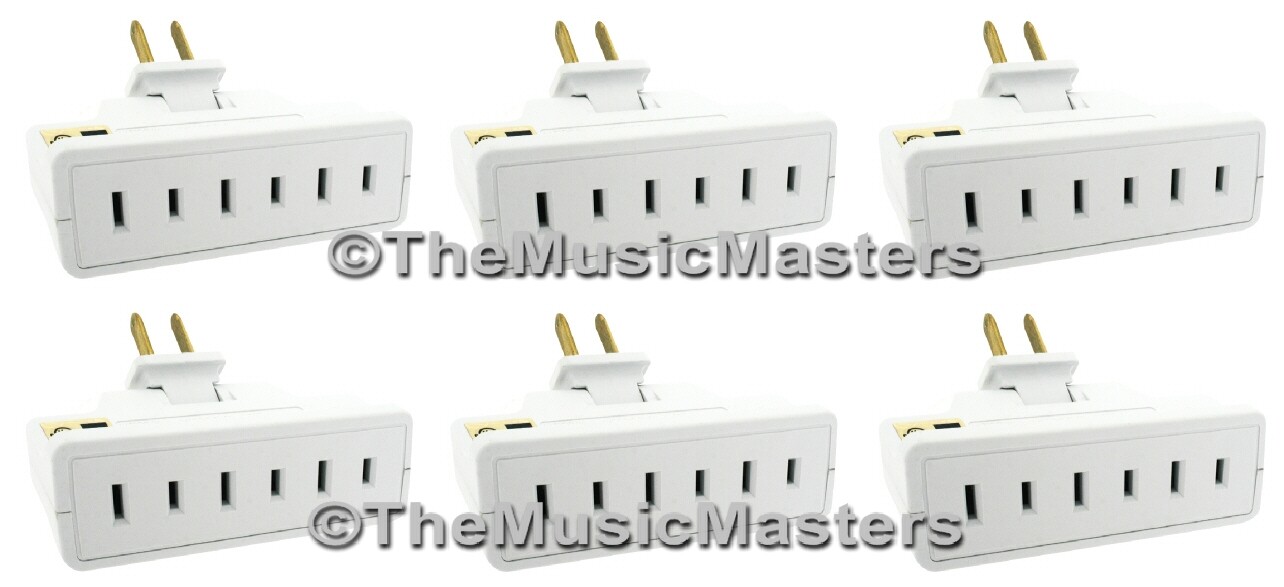 (6) Swivel Taps 2 Prong 3 Outlet Electric Adapter 3-Way Wall Plug Power Splitter