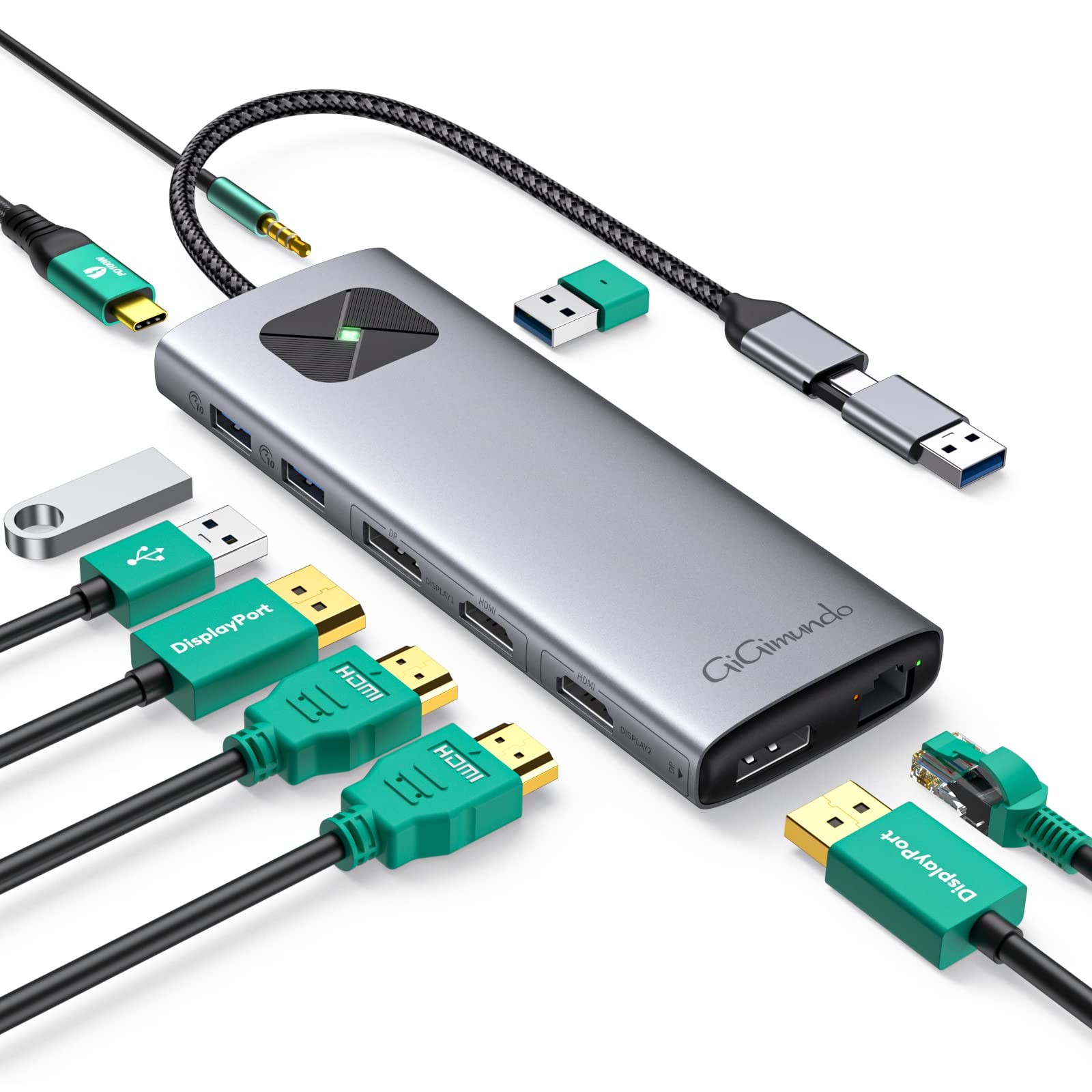 Gigimundo Lk10 10 In 1 Laptop Docking Station Dual Monitor Usb C Hub Dual