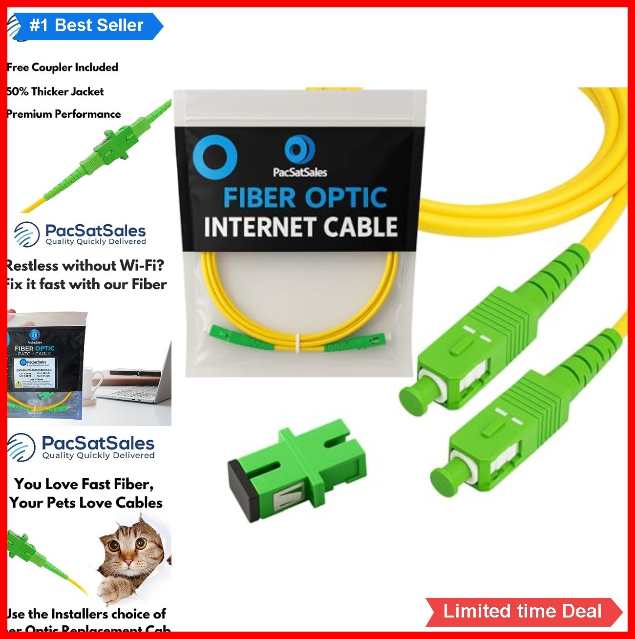 Fiber Optic Internet Cable 3ft SC APC to SC APC Single Mode Patch Cord 3mm