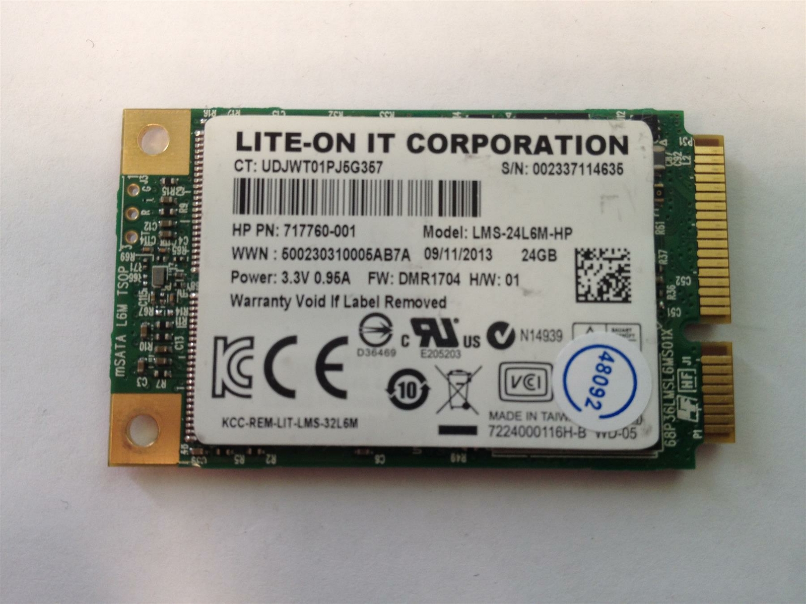 24GB mSATA SSD Lite-On LMS-24L6M-HP 717760-001, Used, Tested