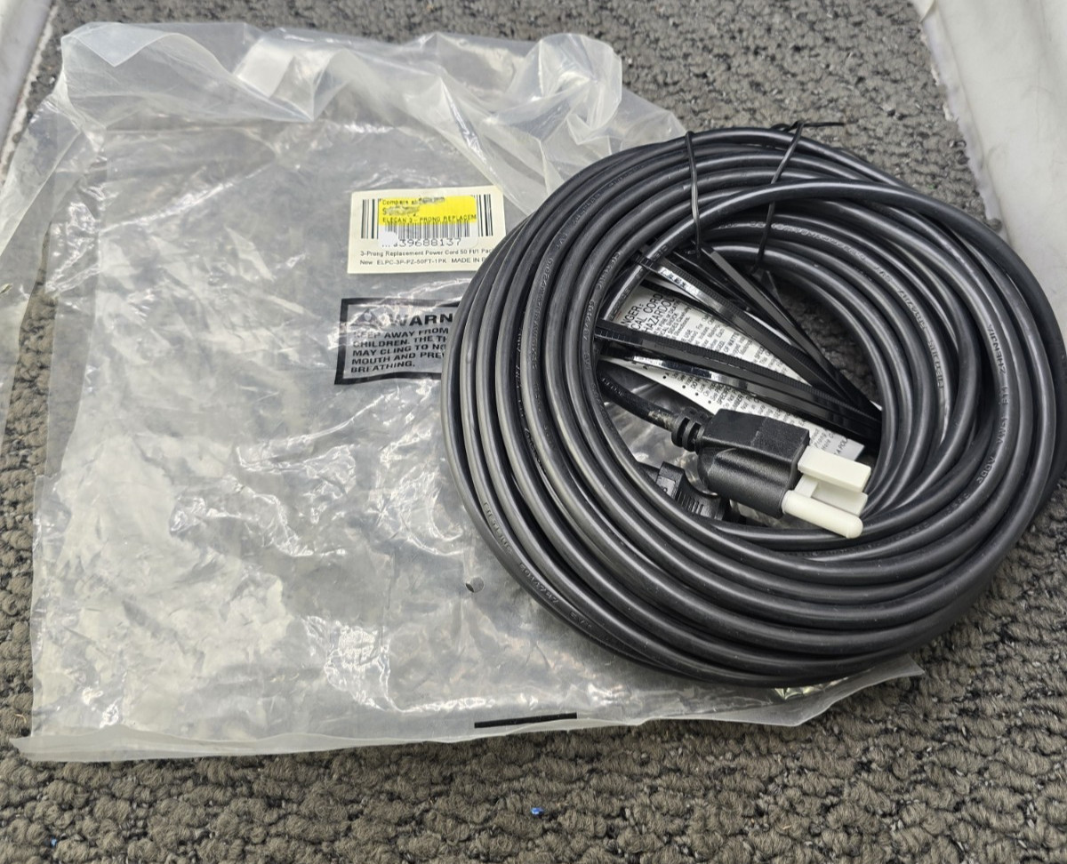 Elecan ELPC-3P-PZ-50FT-1PK: 3-Prong Replacement Power Cord 50 Ft, Heatproof
