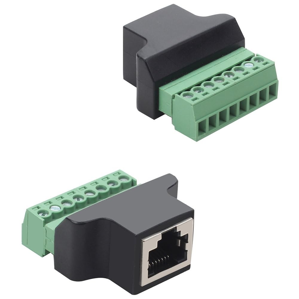 2Pcs RJ45 Female to 8 Pin Screw Terminal Adapter Extension Repair No Solder