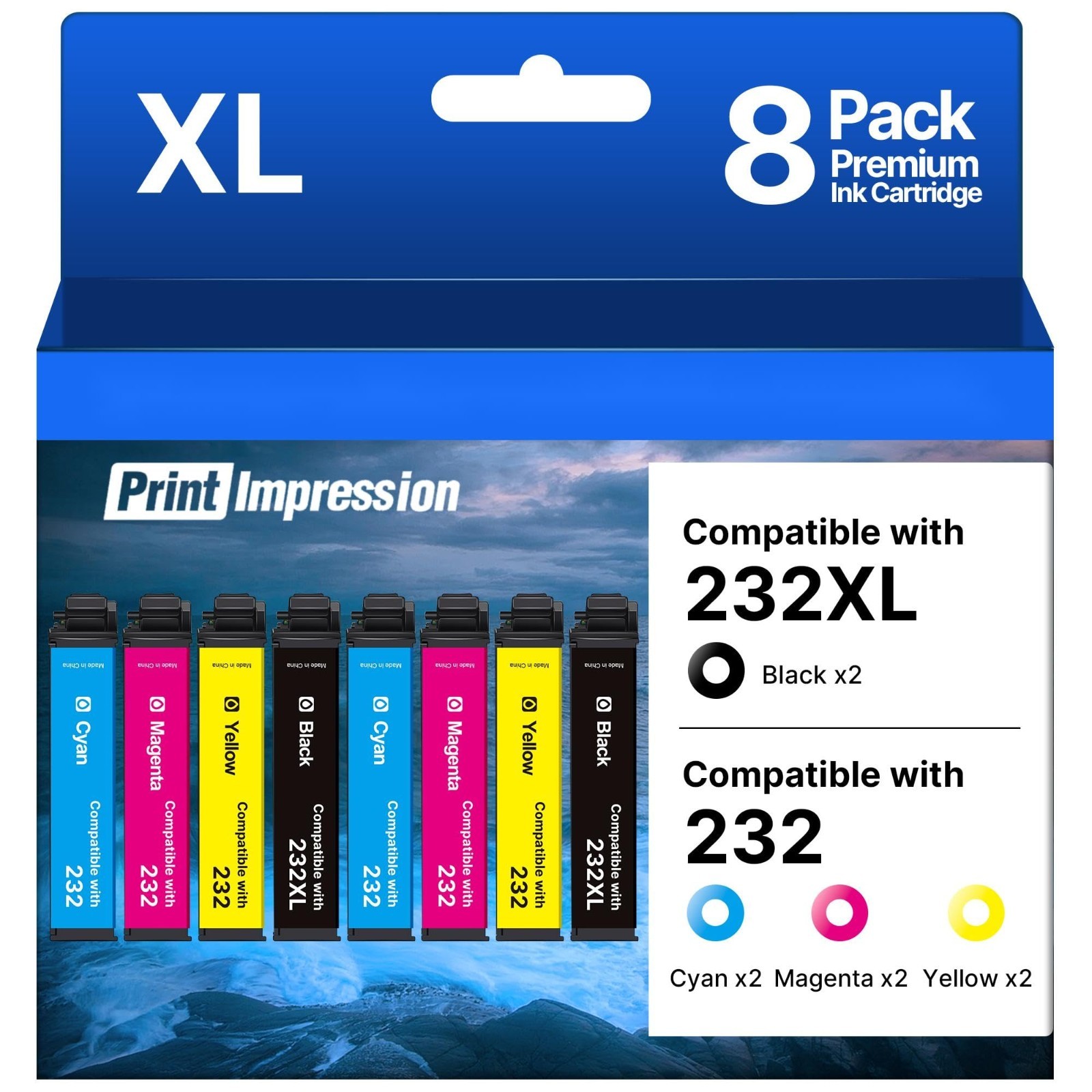 8 Pack Replacement for Epson 232 Ink Cartridge High Yield Use XP-4200 XP-4205