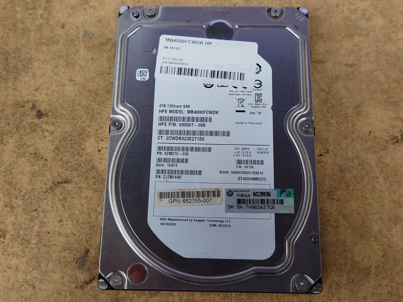 HP Enterprise MB4000FCWDK 4TB SAS 7.2K RPM 3.5" HDD Hard Drive ST4000NM0023