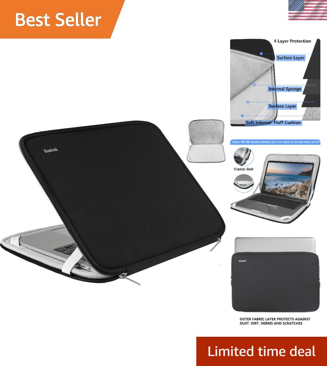 Laptop Sleeve 15.6 Inch, Durable Shockproof Protective Cover Flip Case Briefc...