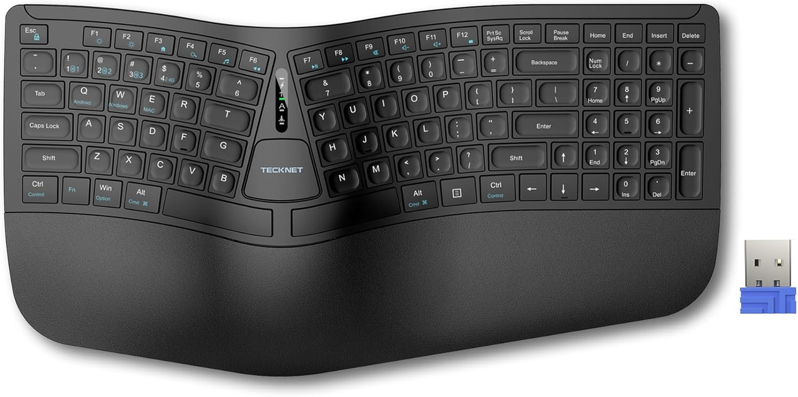 Wireless Ergonomic Keyboard Rechargeable, 2.4G+Bluetooth Ergo Cordless USB Compu