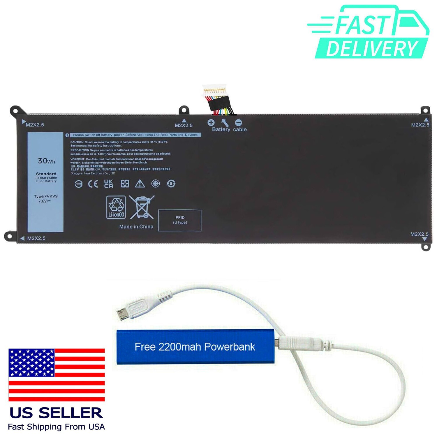 7VKV9 REPLACEMENT BATTERY FOR DELL XPS 9250 LATITUDE 7275 7.6V 30WHR V55D0 9TV5X