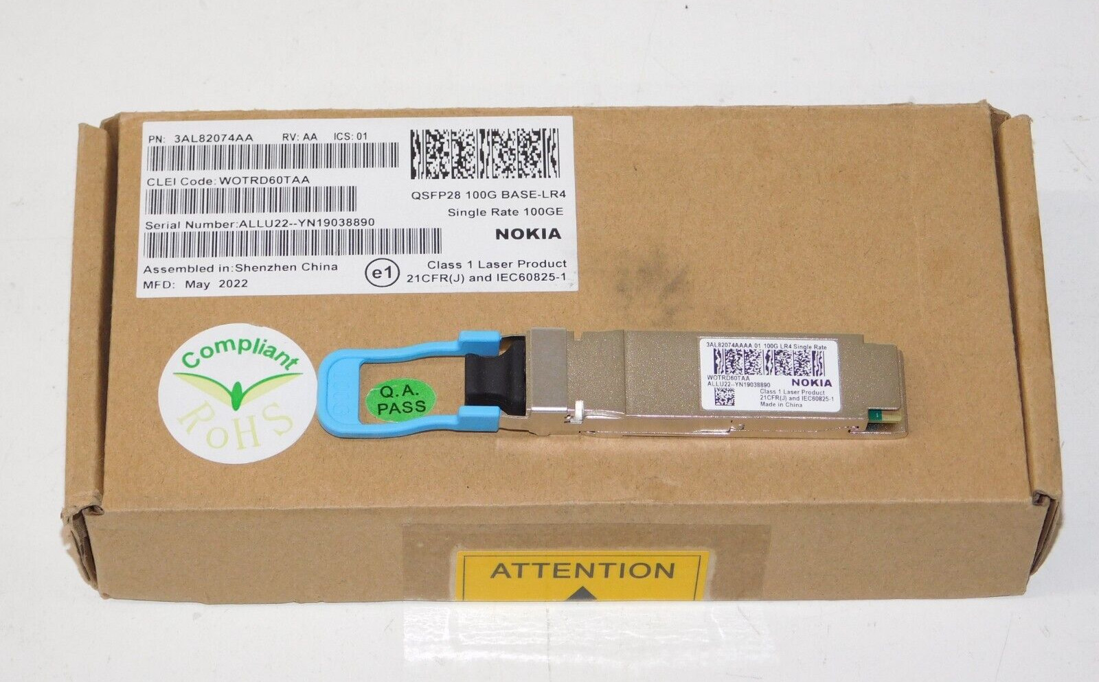 New Nokia 3AL82074AA QSFP28 100G BASE-LR4 Single Rate 100GE Transceiver Module