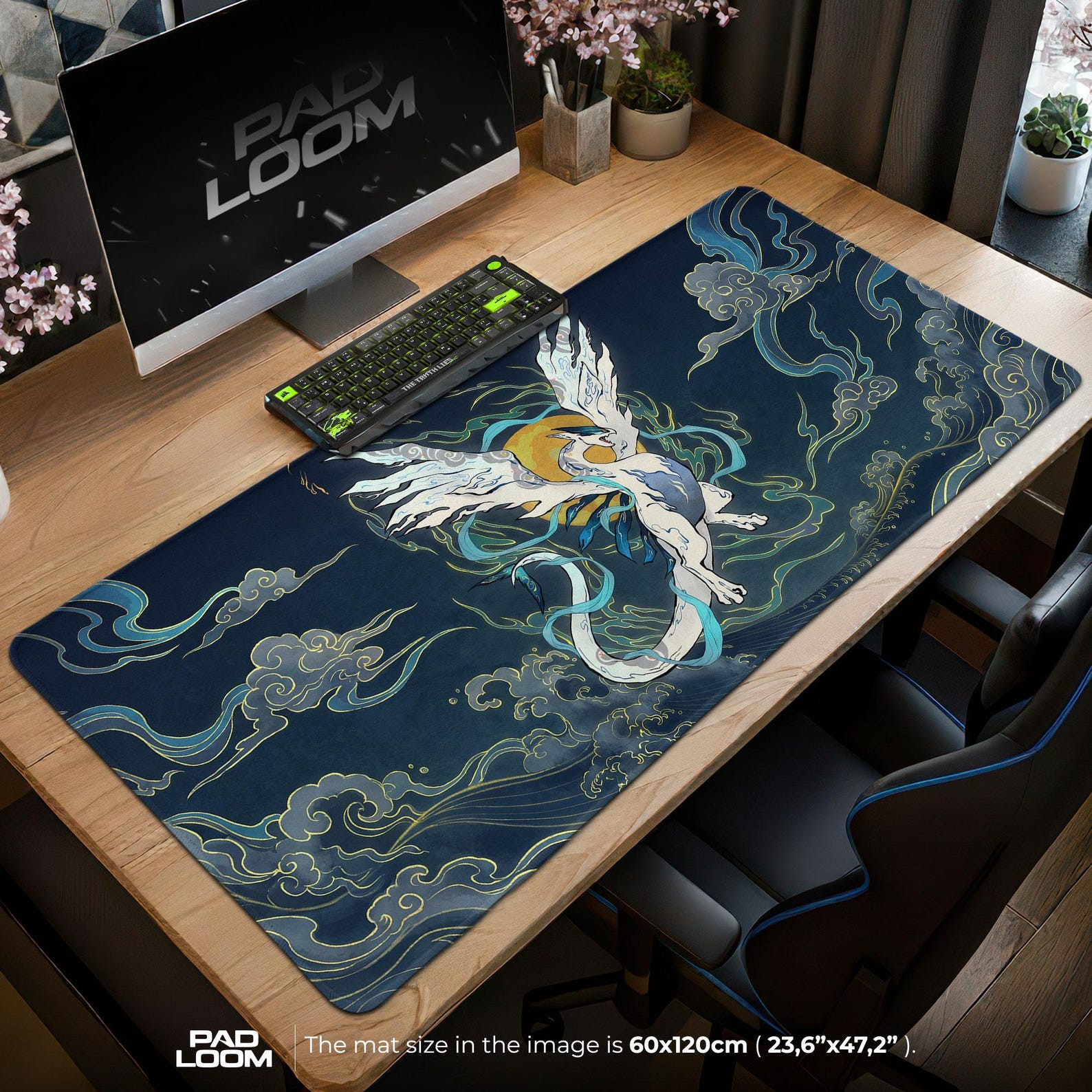 Lugia Great Wave Mouse Pad, Japanese Art Desk Mat, Pokemon Gaming Setup