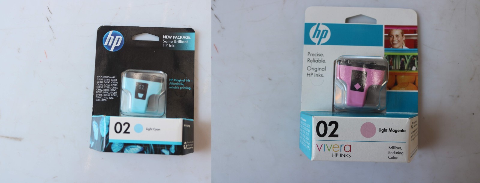 Lot of 2 Genuine HP 02 Ink Cartridge: 1 pcs -  Light Cyan, 1 pcs - Light Magenta