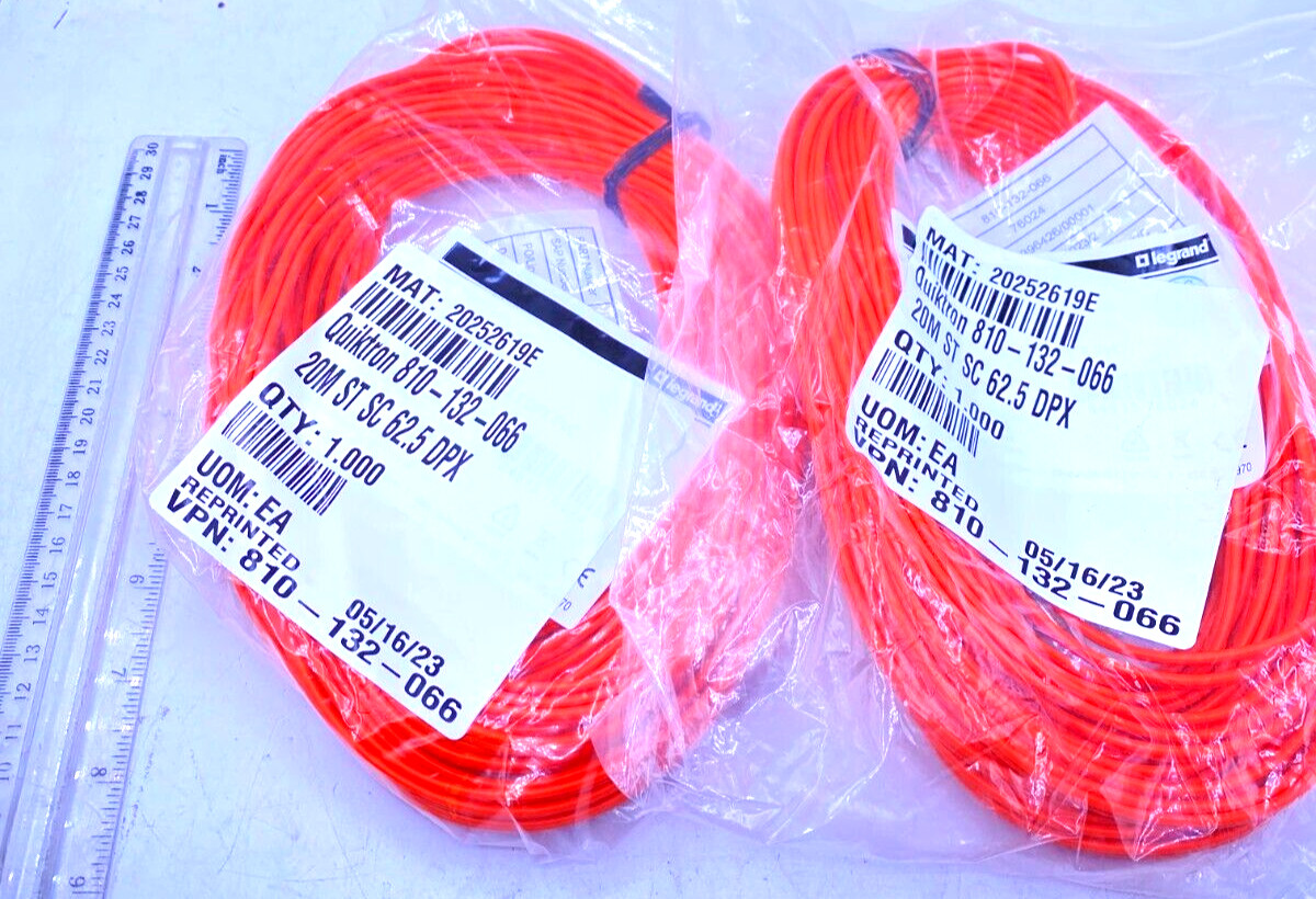 Legrand Quiktron Lot of 2 Fiber Optic Cable 20M ST SC 62.5 DPX 810-132-066 New