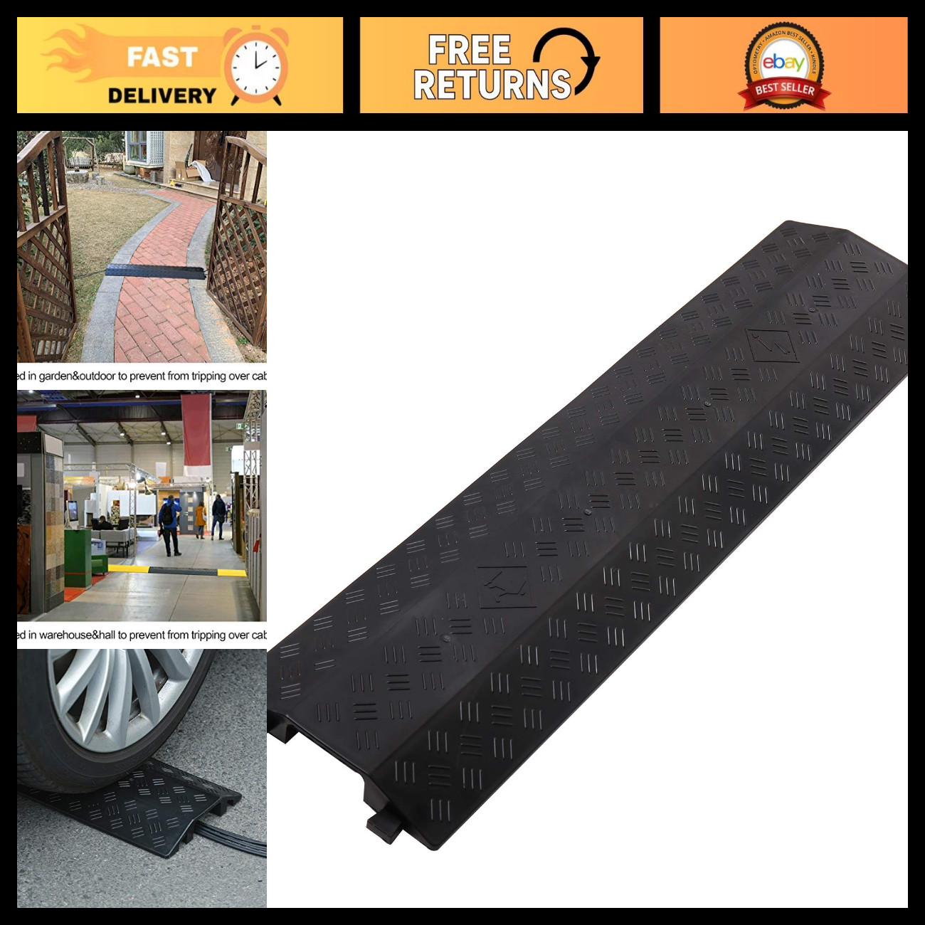 Medium 3-Pack Floor Cord Cover - Cable Protector Ramp for Office & Warehouse - B