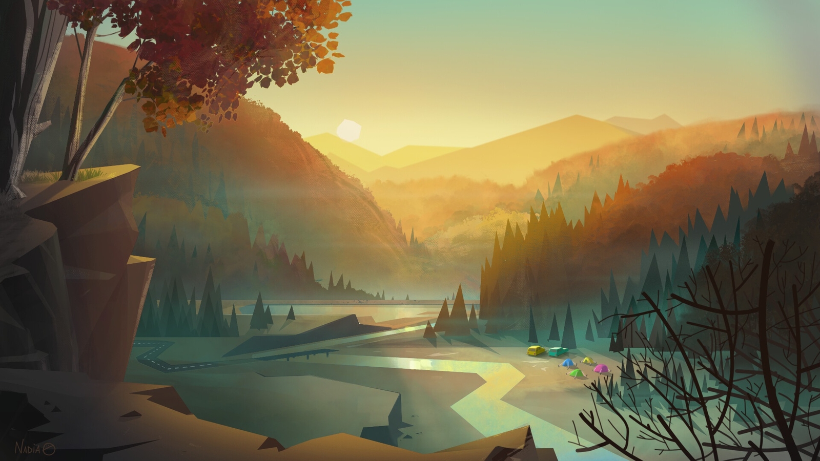 Landscape sunlight nature art river Custom Gaming Mat Desk