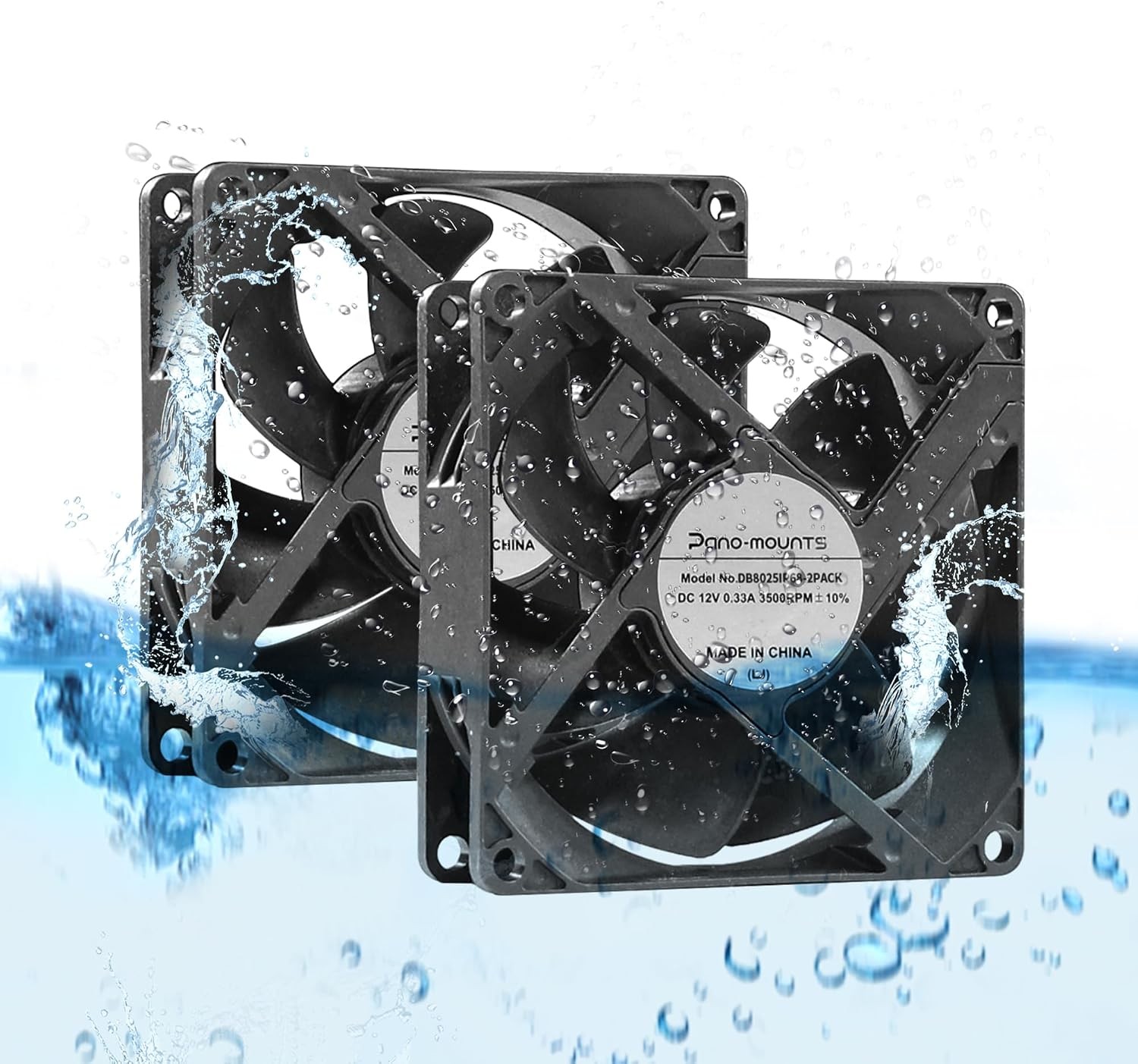 2Pcs 12V DC 80mm IP68 Waterproof Dual Ball Bearing Cooling Fan 3500RPM RV