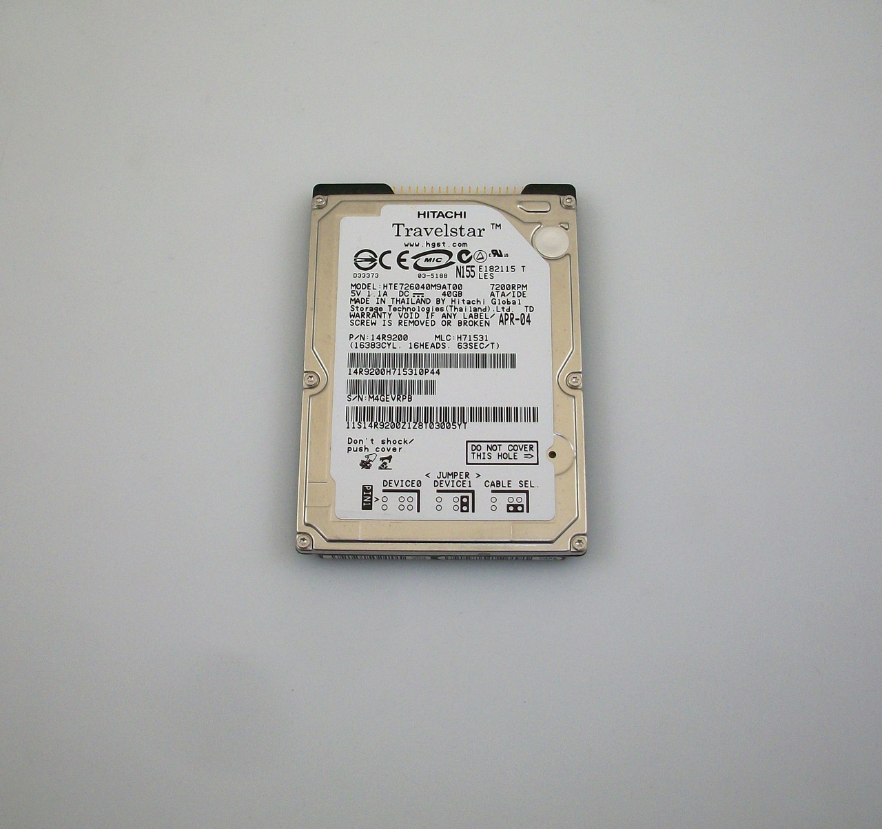Hitachi 14R9200 40GB IDE 7.2K RPM 2.5" Hard Disk Drive HTE726040M9AT00