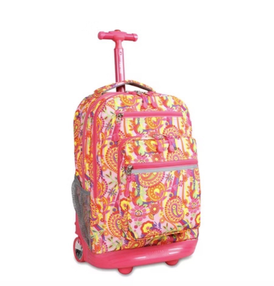 J World 20" Sundance Laptop Rolling Backpack - Pink Paisley