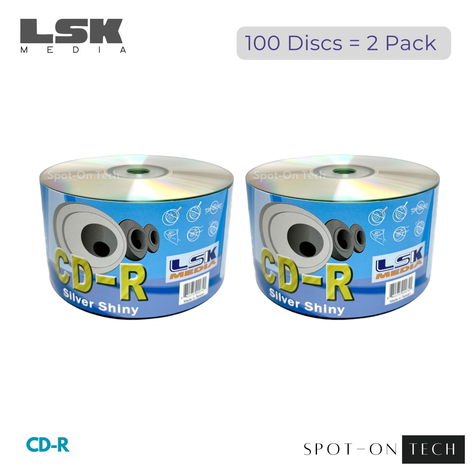 100 LSK CD CD-R Silver Shiny Top Duplication Grade 80Min/700MB/52x Thermal Print