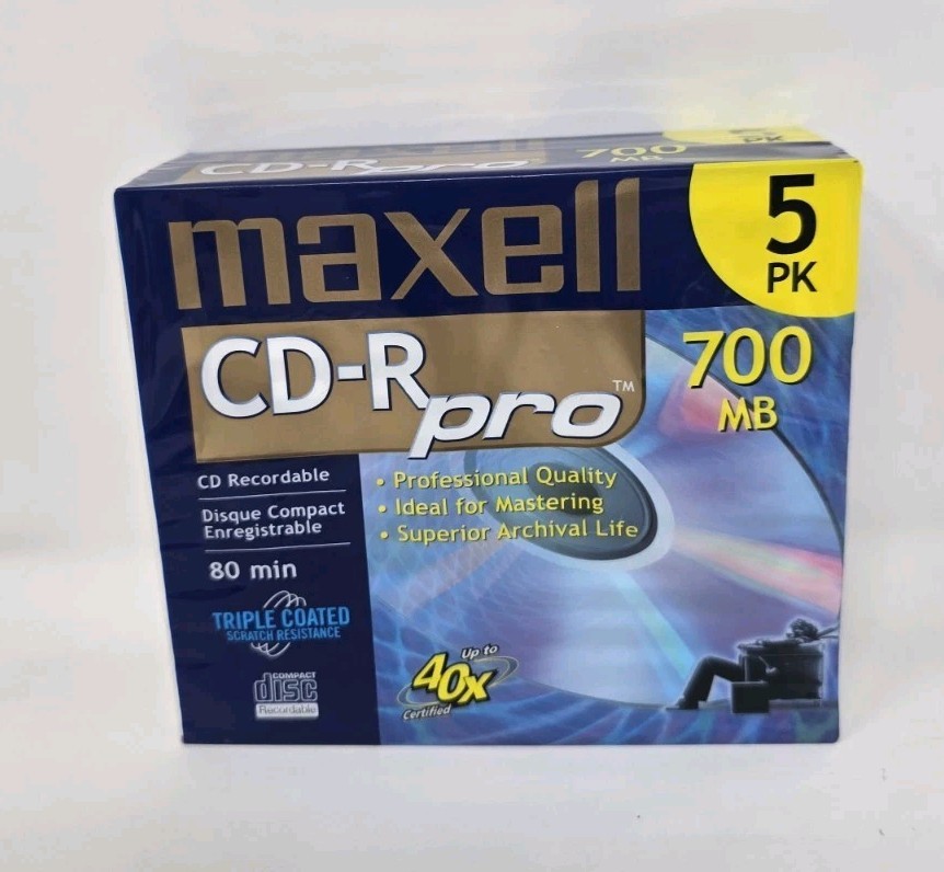 Maxwell CD-R Pro 700 MB 80 Minute CD Recordable - 5 Pack New Sealed 