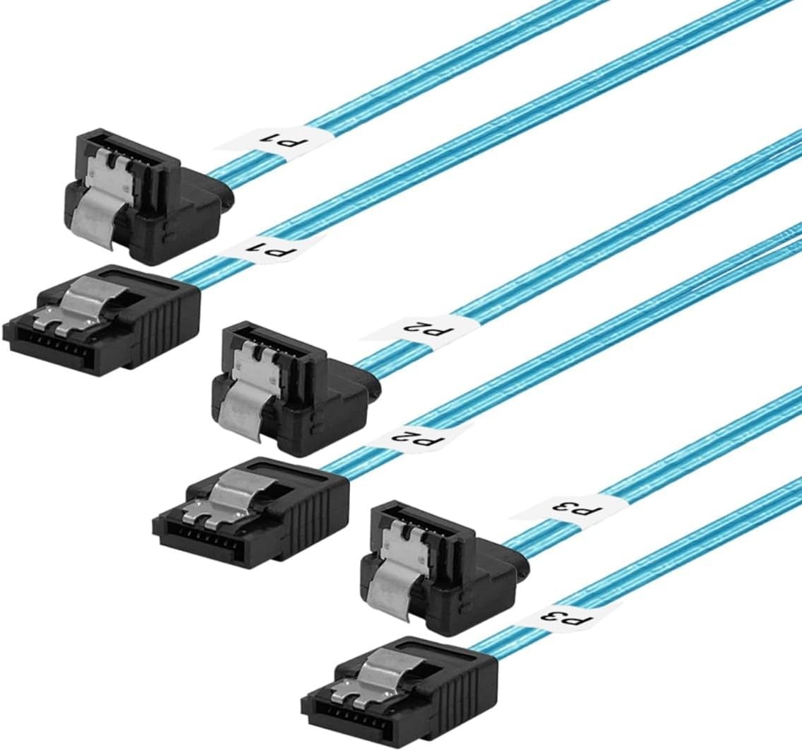 SATA III Cable 12 Inch 3 Pack Right Angle 90 Degree 6Gbps Data Transfer