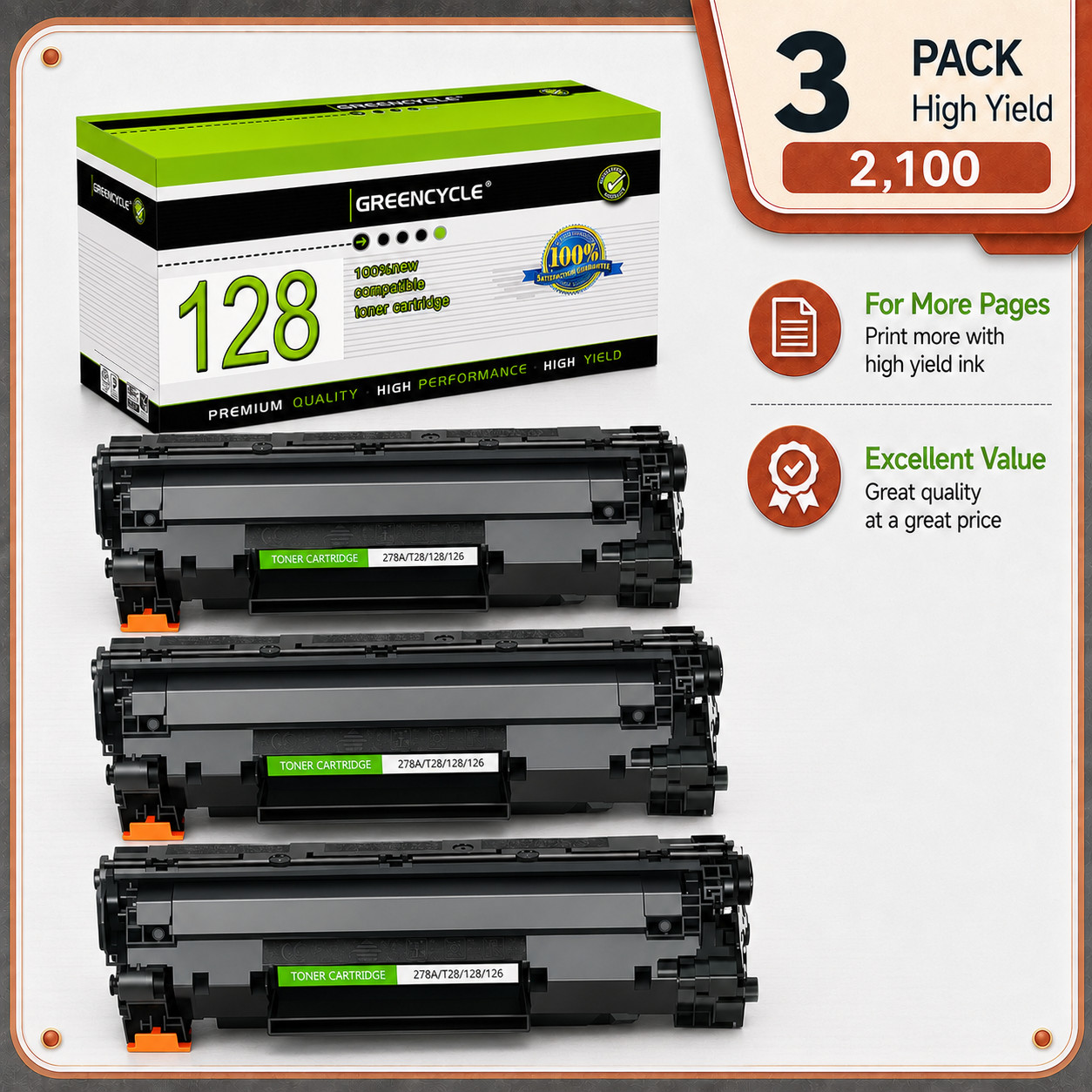 GREENCYCLE 3PK C128 CRG128 Toner For Canon ImageCLASS D530 L190 MF4570dw MF4770N