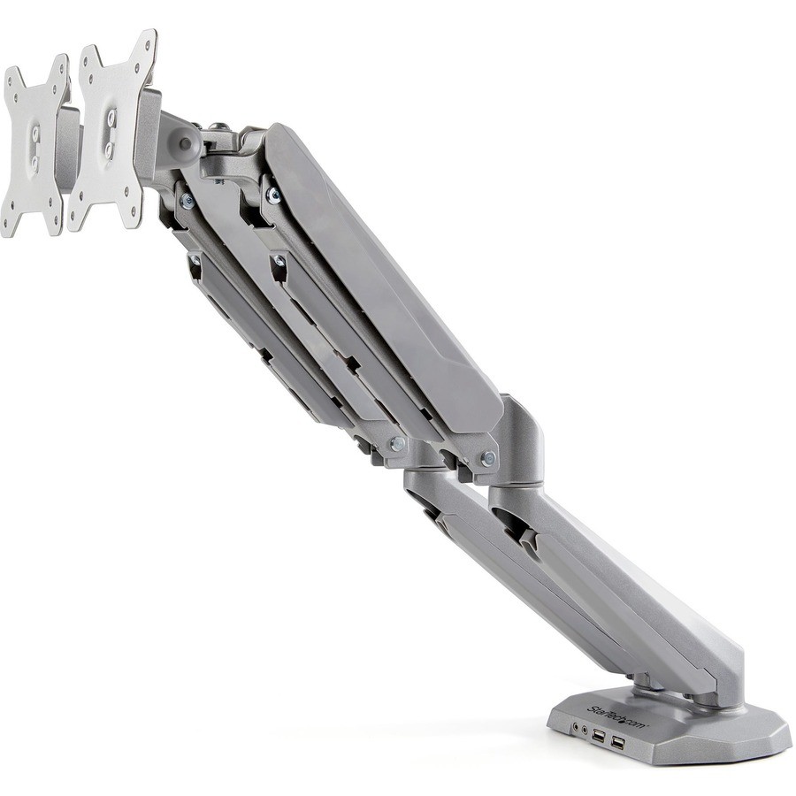 StarTech Desk Mount Dual Monitor Arm with USB & Audio, Desk Clamp Ergonomic VESA