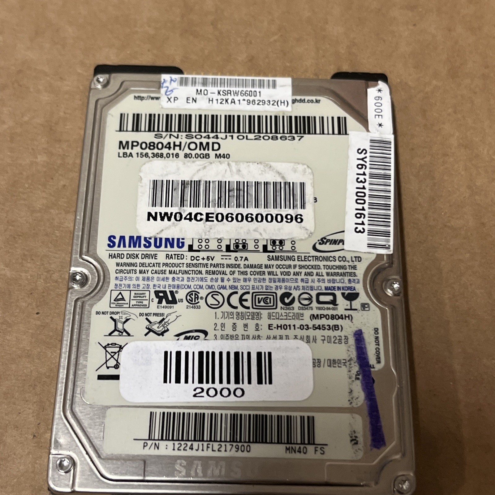 SAMSUNG 80GB MP0804H OMD IDE HDD Notebook 2.5” M40/MN40 BF41-00101A