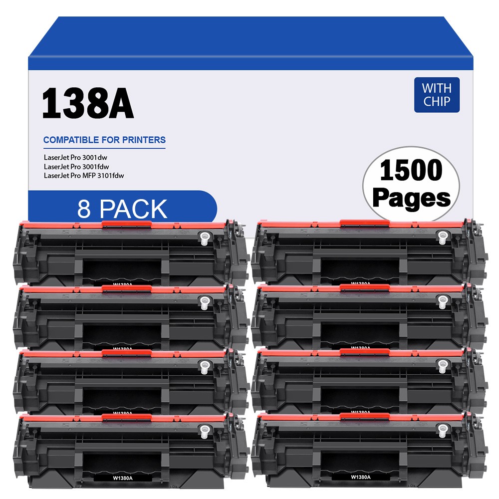 For HP LaserJet Pro 3001dw 3001fdw MFP 3101fdw 8 Pack 138A W1380A Black Toner