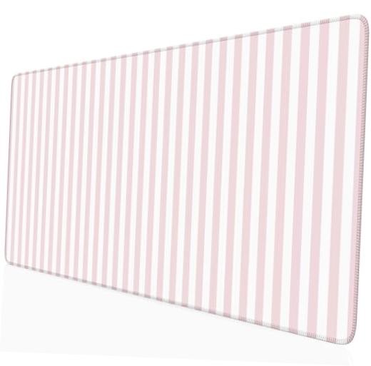 Light Pink Striped Desk Mat Cute Pastel XXL Large Gaming Mouse Pad A1- Pink