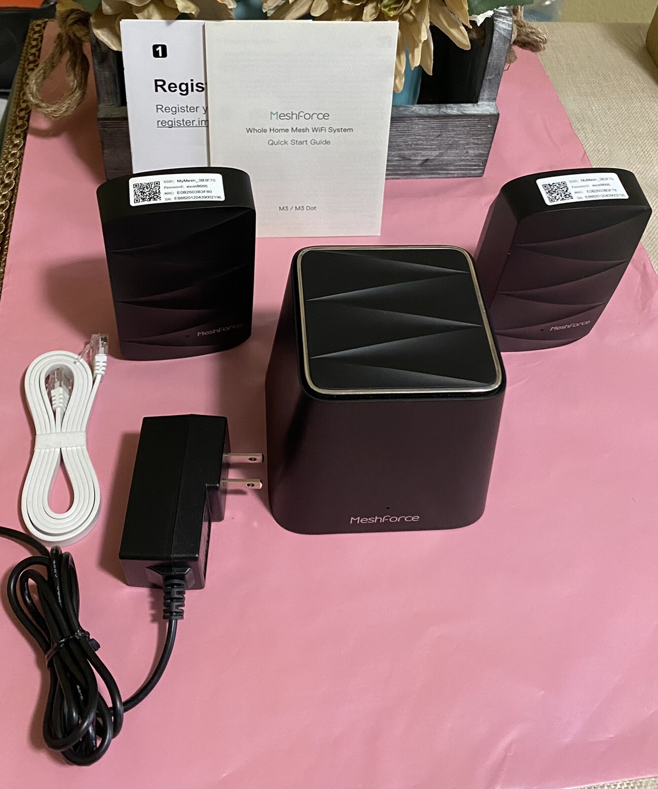 Meshforce M3 Mesh WiFi System 1 Point + 2 Dots App Controlled Black New Open Box