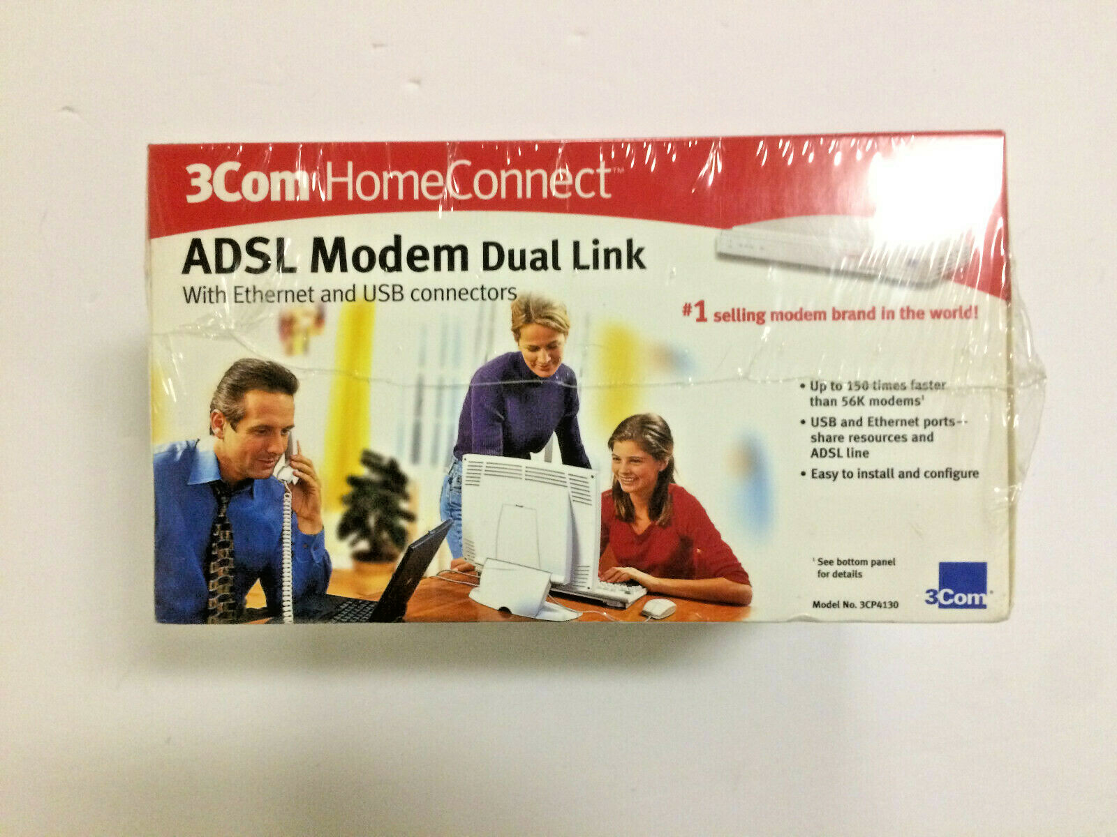 New Sealed 3Com HomeConnect ADSL Modem Dual Link Model 0788 3CP4130