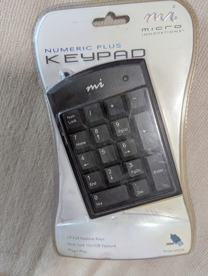 Micro Innovations USB Wired Numeric Plus Keypad Model KP25B IBM PC's/Windows
