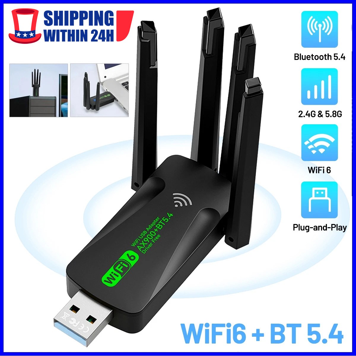 USB Wireless WIFI 6 Bluetooth 5.4 Adapter Long Range Dongle Dual Band Network